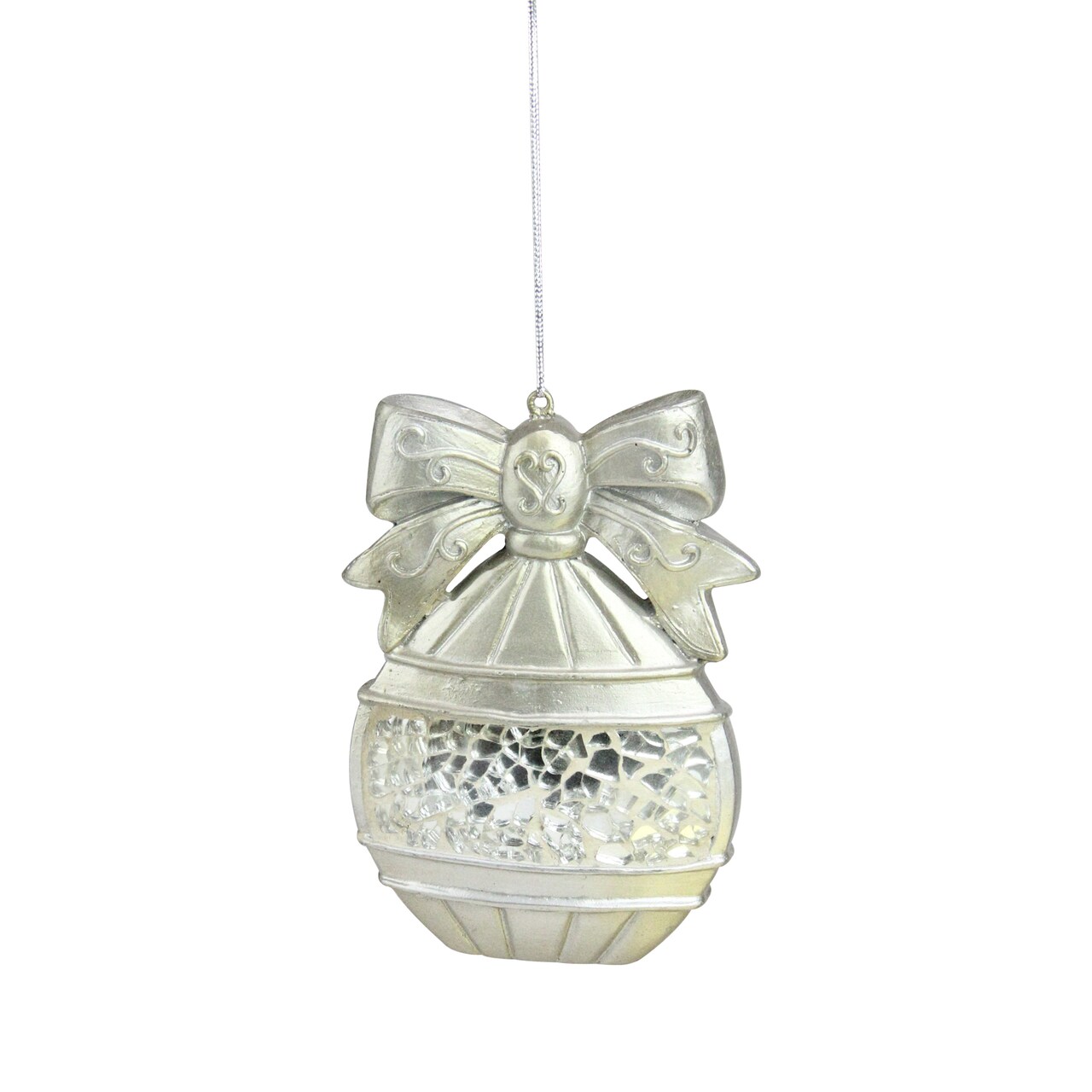 Melrose 4" Metallic Silver Mosaic Glass Disk Christmas Ornament